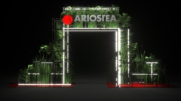 Rendering del portale Ariostea con vegetazione e cornice luminosa bianca